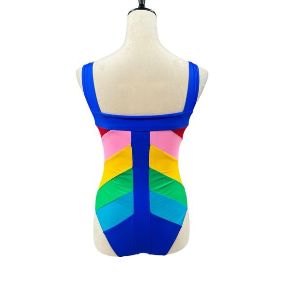 Paper London NWT LangKawi Bold Rainbow Colorblock One Piece Underwire Swimsuit - Picture 3 of 16